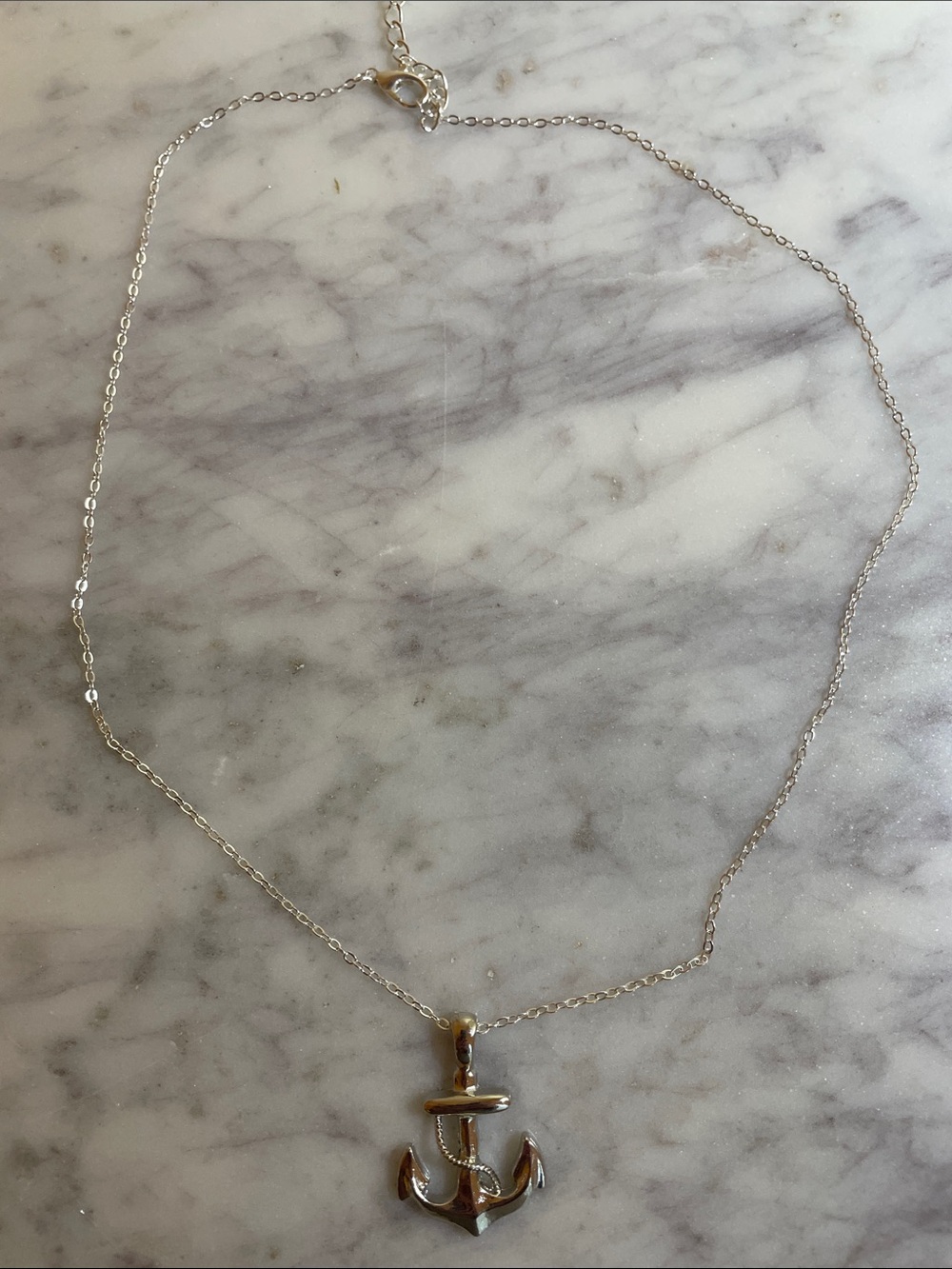 Silver Toned Anchor Pendant Necklace - Silver Toned